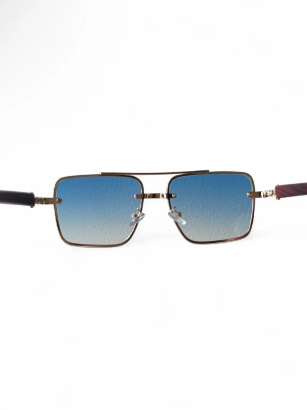 Gold-Frame Blue Lens Men’s Sunglasses with Brown Temple Tips